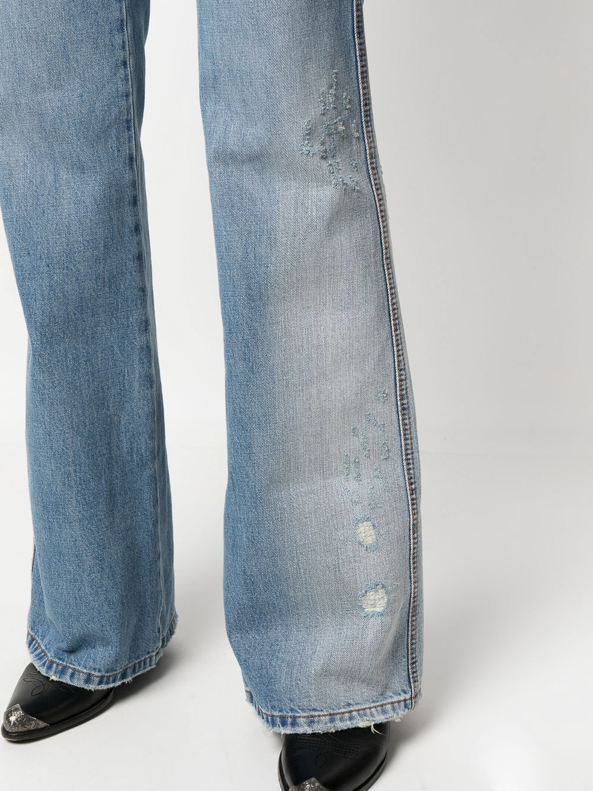 Shop Ermanno Scervino Flared Faded Jeans With Ripped Details In Light Wash