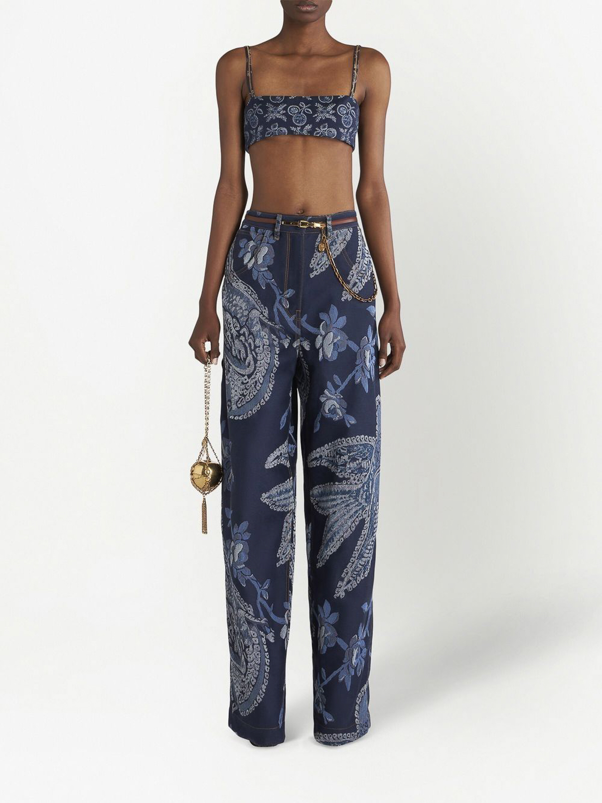 Shop Etro Patterned-jacquard Top With Thim Straps In Blue