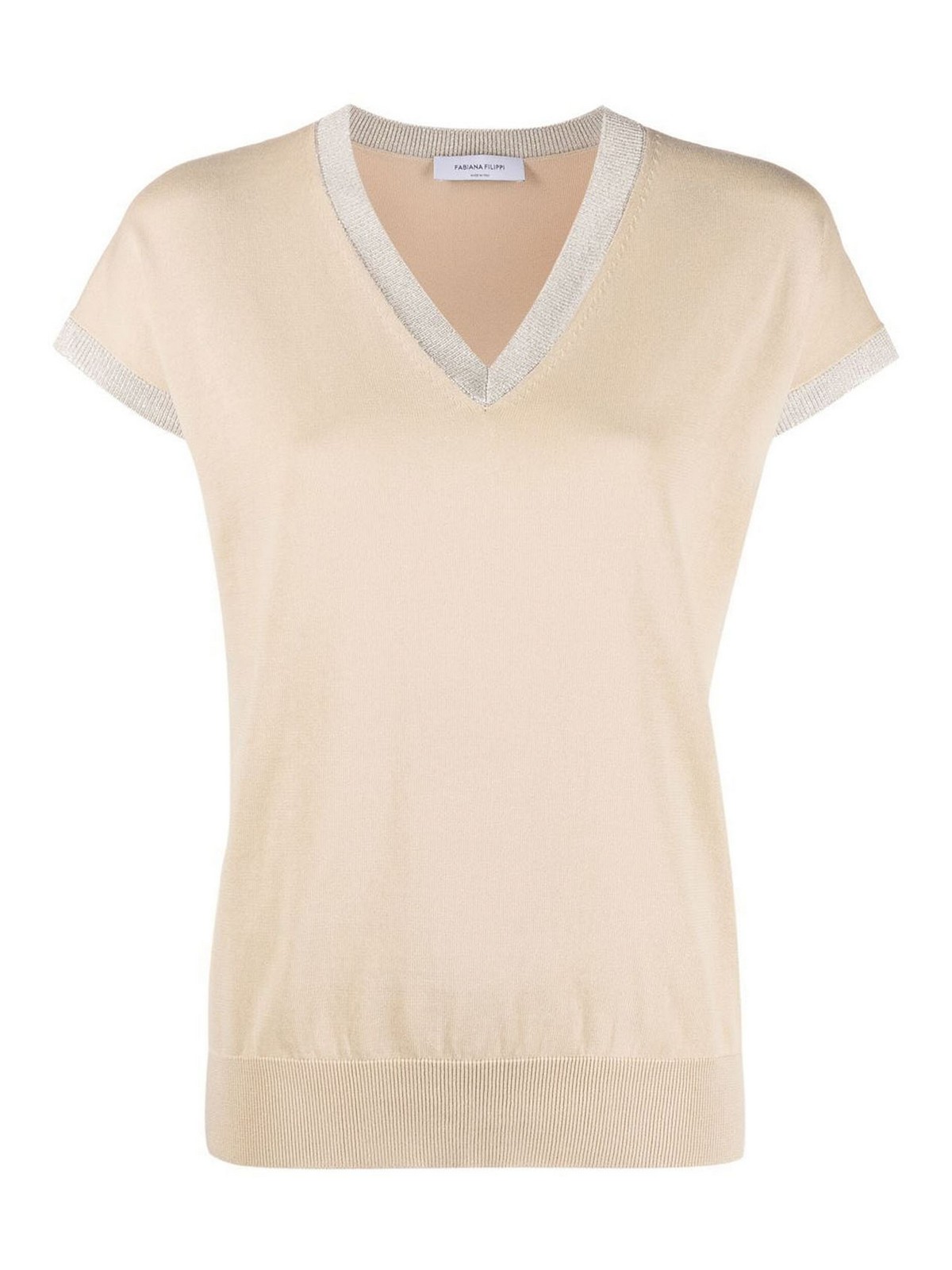 T-shirts Fabiana Filippi - V-neck knitted T-shirt with contrast