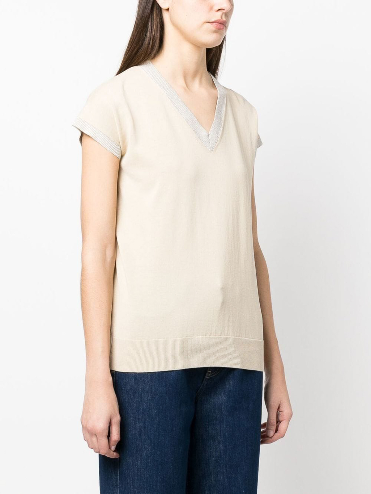 T-shirts Fabiana Filippi - V-neck knitted T-shirt with contrast