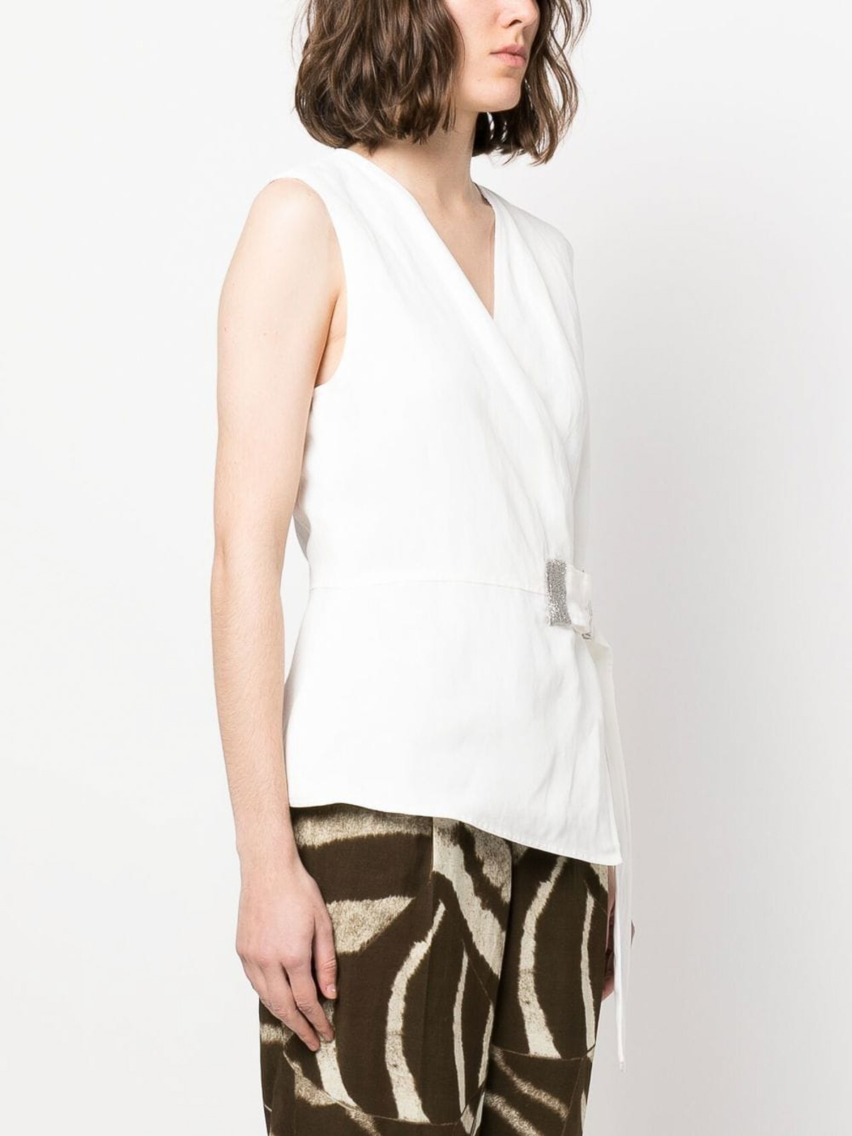 Shop Fabiana Filippi Wrap-style Monilli-embellished Top In White
