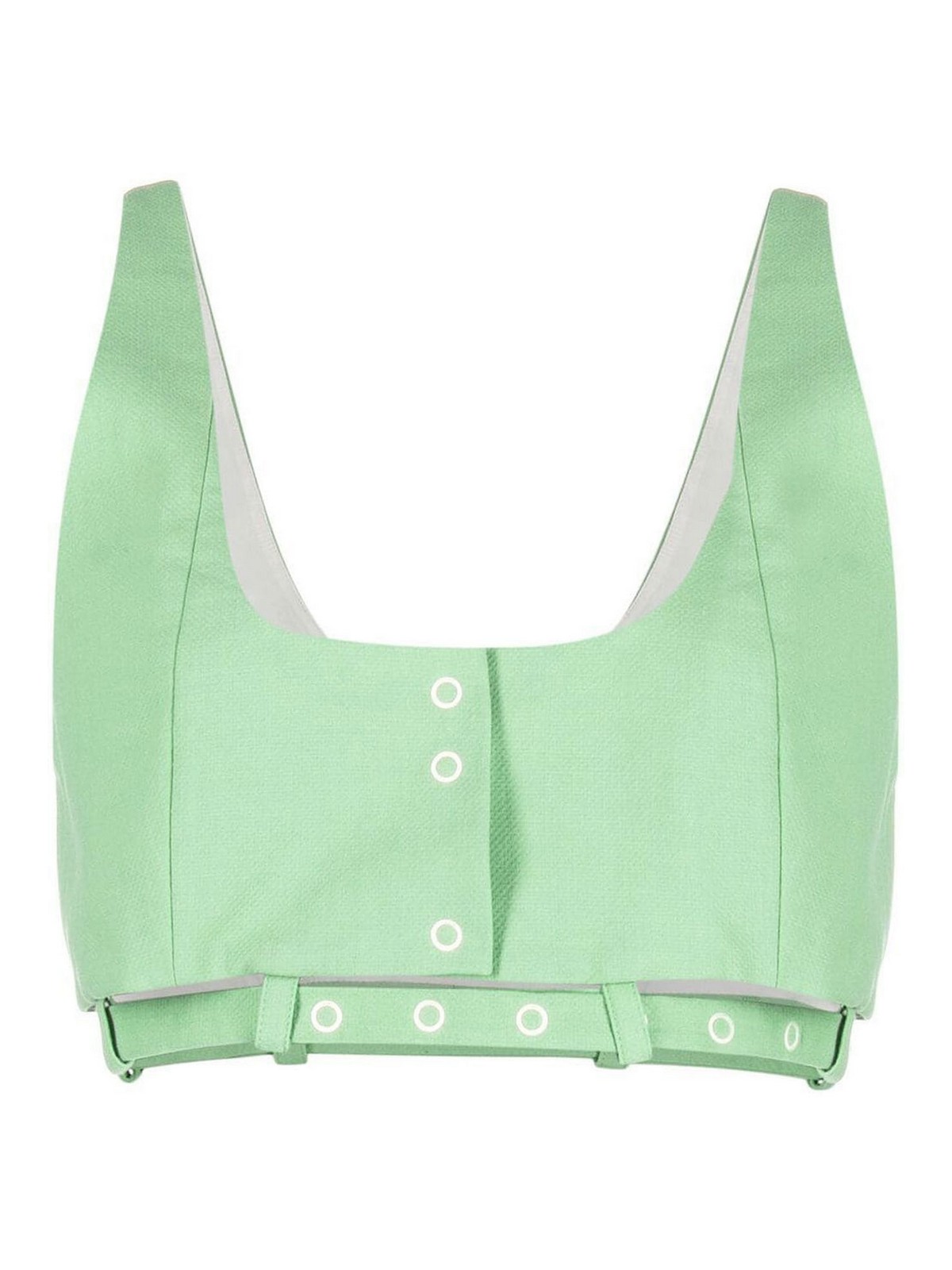 Shop Ganni Cotton Crop Top With Front Press-stud Closure In Light Green