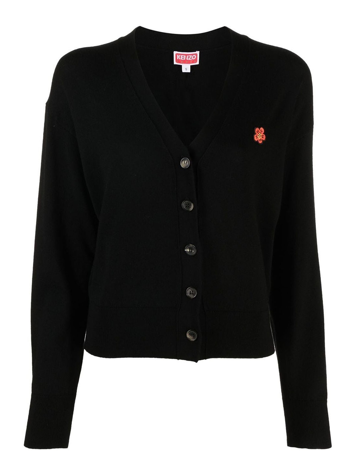 Shop Kenzo V-neck Wool Cardigan With Embroidered Logo In Black