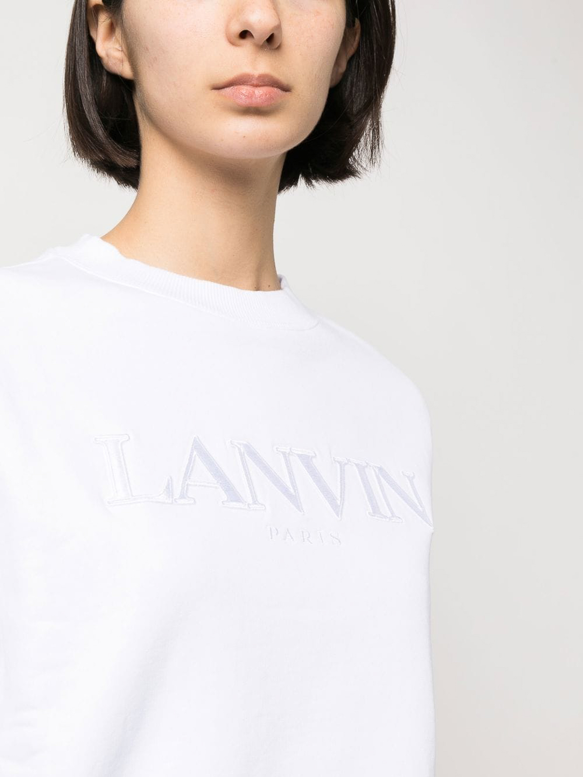 Shop Lanvin Fleece Cotton Crewneck Sweatshirt In White