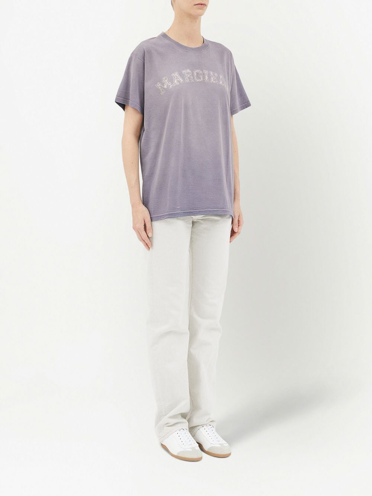 Shop Maison Margiela Logo-print Cotton Crewneck T-shirt In Purple