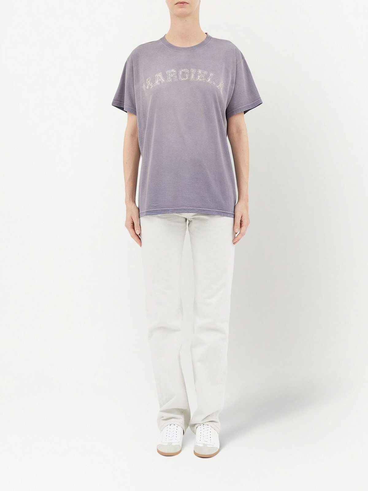 Shop Maison Margiela Logo-print Cotton Crewneck T-shirt In Purple