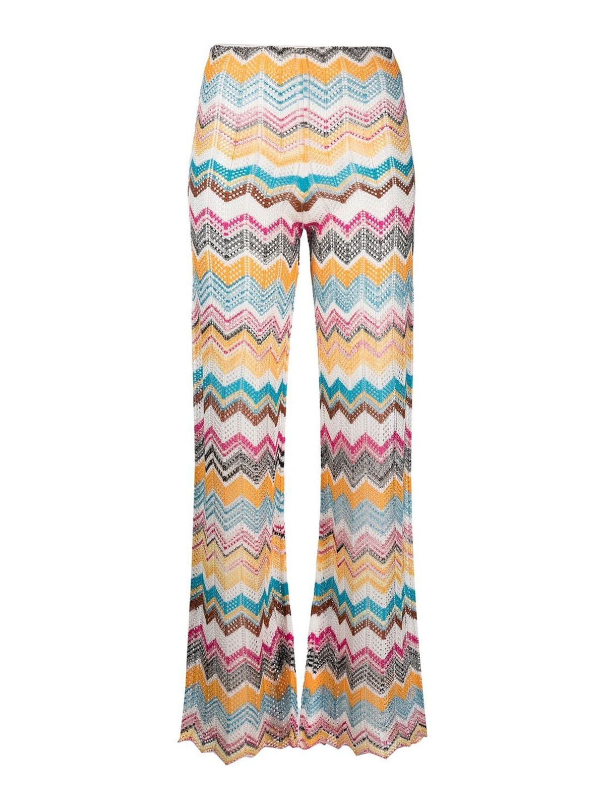 Missoni Zigzag Flared Knitted Trousers In Orange