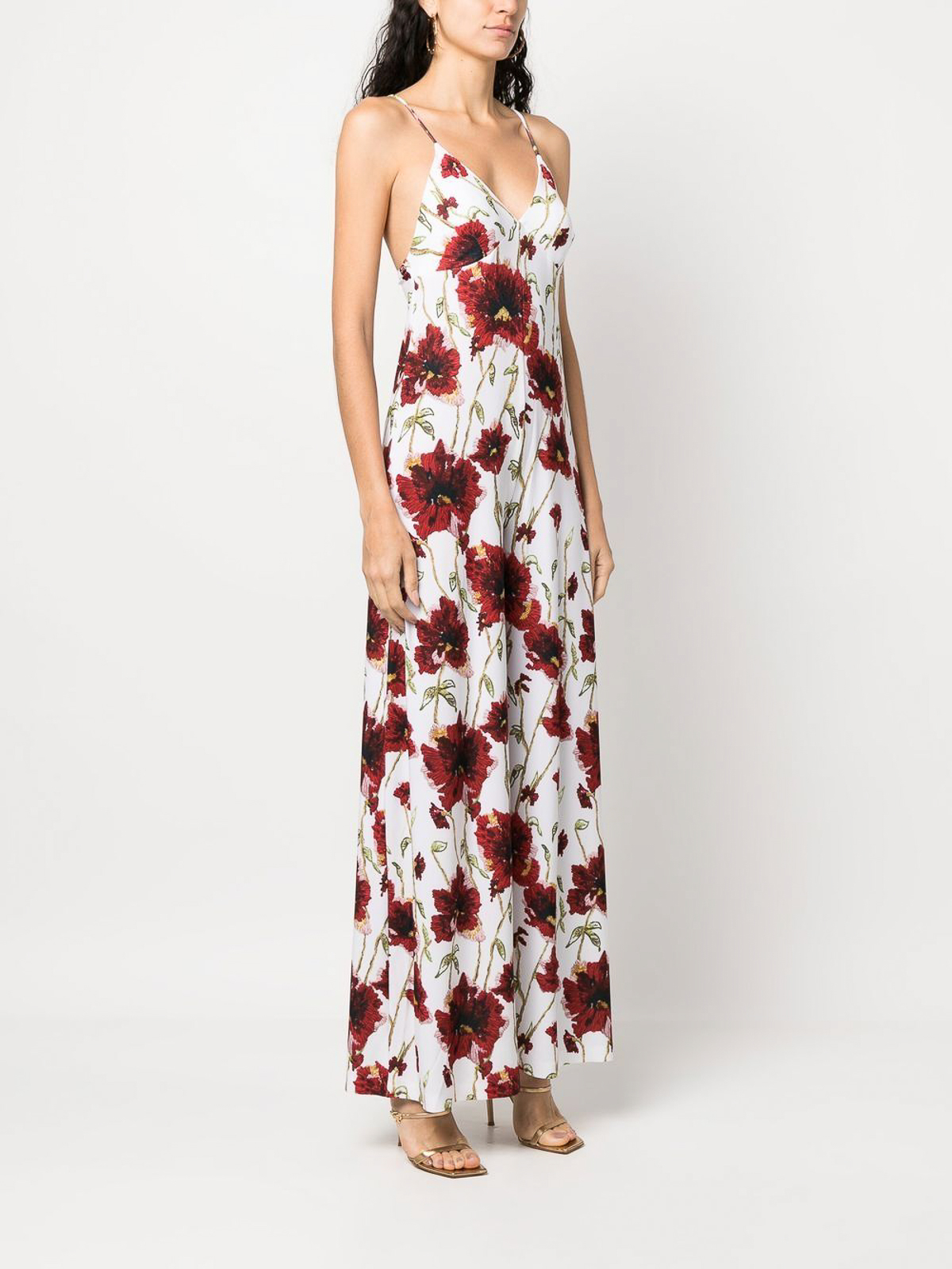 Shop Norma Kamali Floral-print Jumpsuit With V-neck In Multicolour