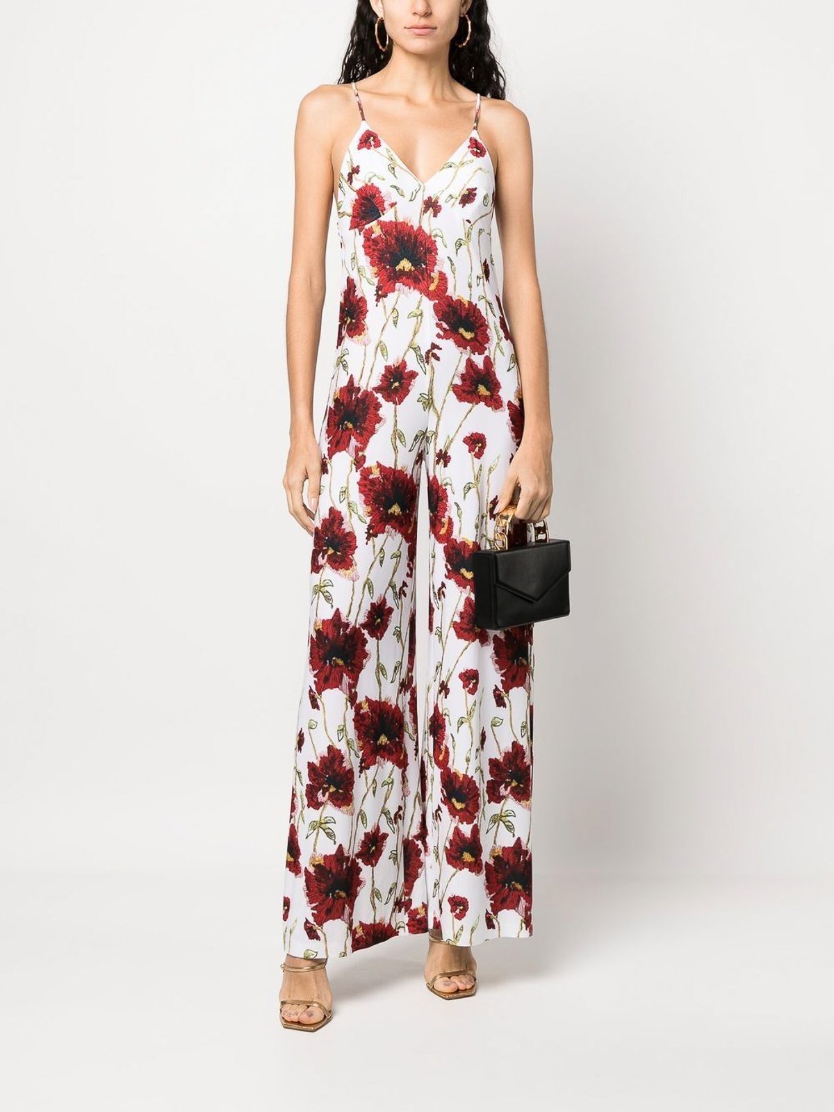 Shop Norma Kamali Floral-print Jumpsuit With V-neck In Multicolour