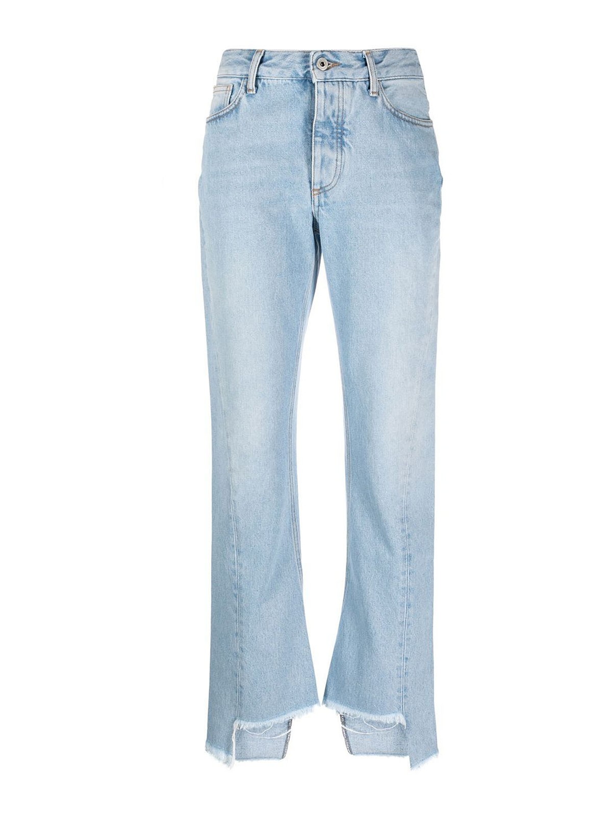 Shop Off-white Frayed-edge Straight-leg Jeans With Logo In Light Wash