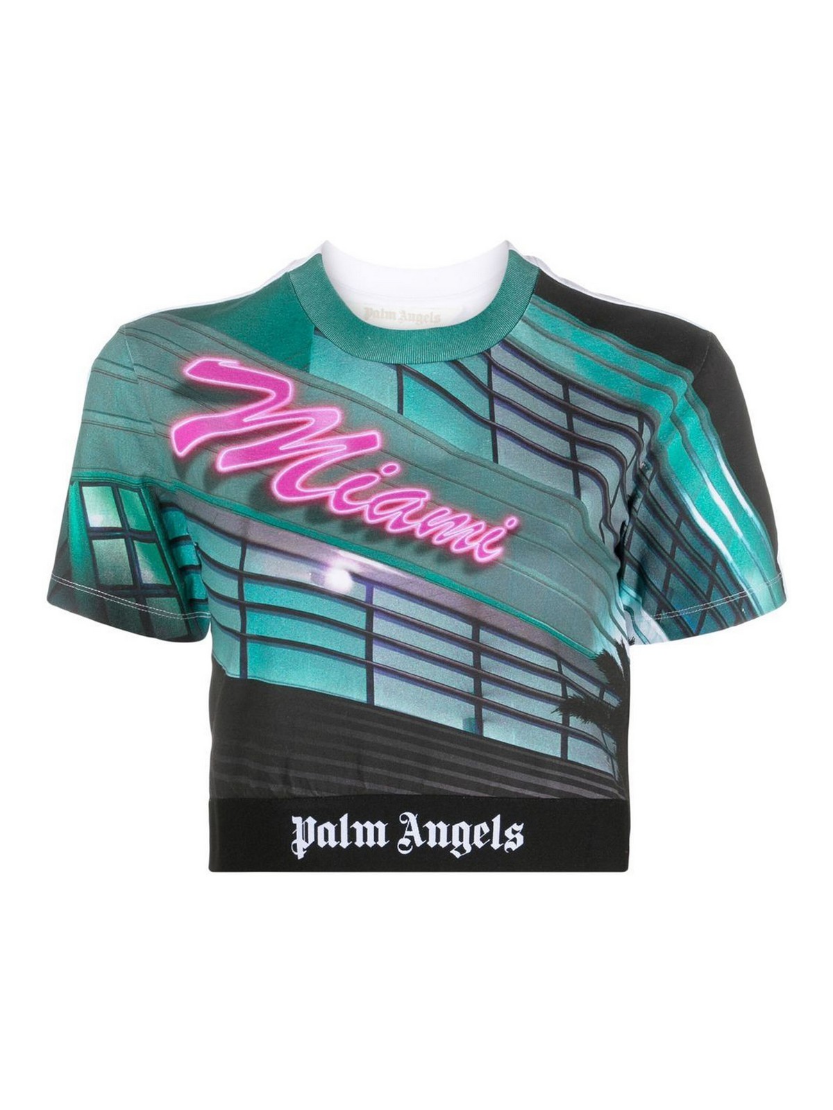 T-shirts Palm Angels - Miami print crewneck crop T-shirt -  PWAA045S23JER0010184