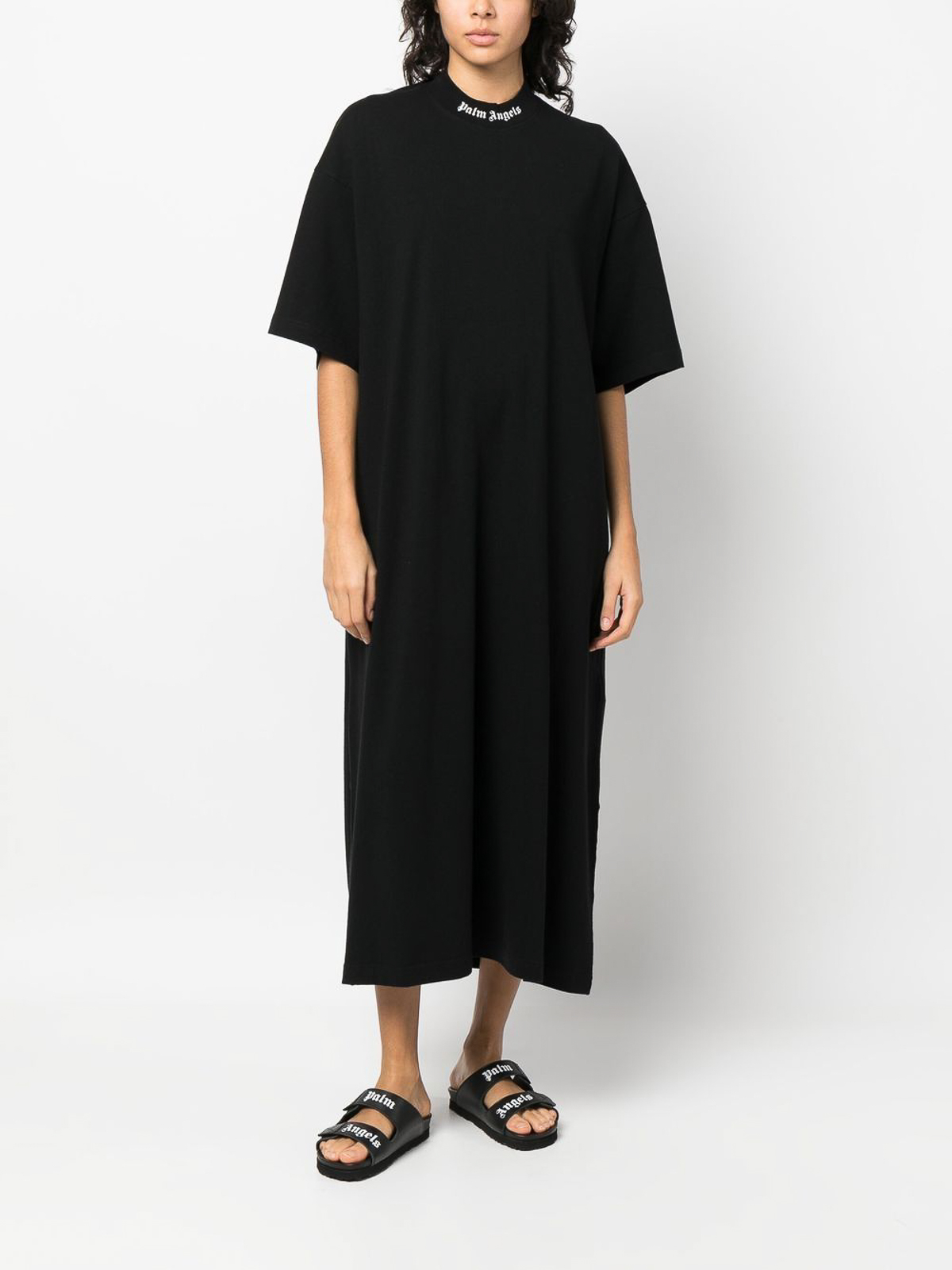 ワンピース PALM ANGELS Woman Dress Black PWDG006S23FAB002 1010 Palm Angels T-shirt styled dress with logo on the rear