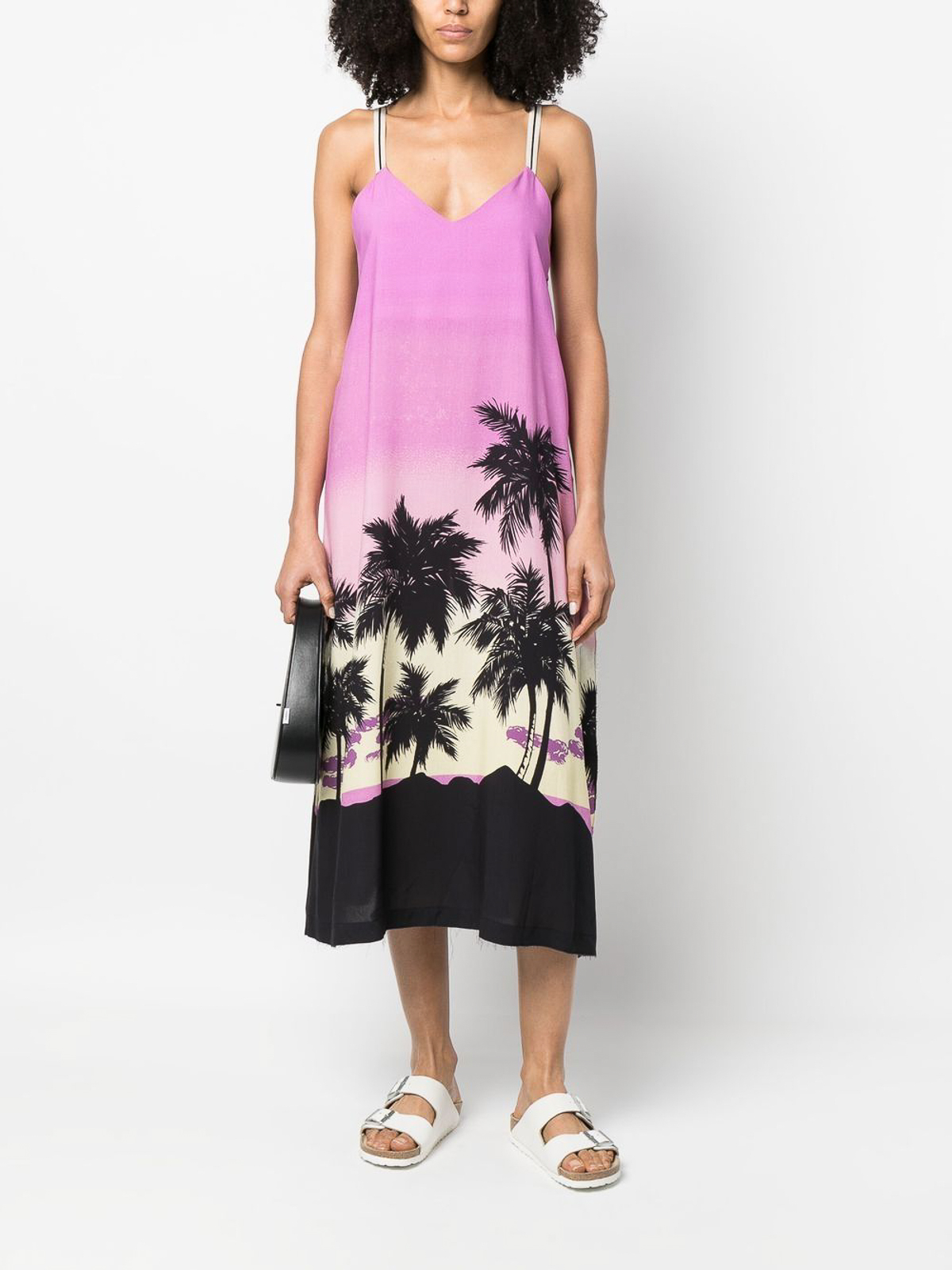 Shop Palm Angels Sunset-print Dress With V-neck In Purple