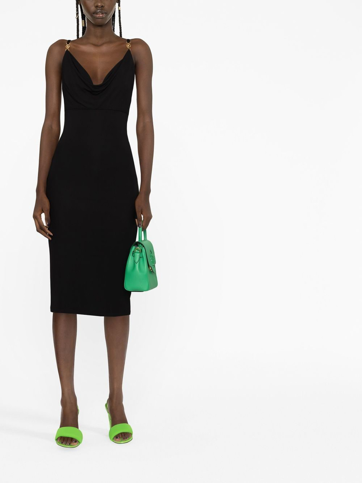 Shop Versace Medusa V-neck Dress With Plaque Details In Negro