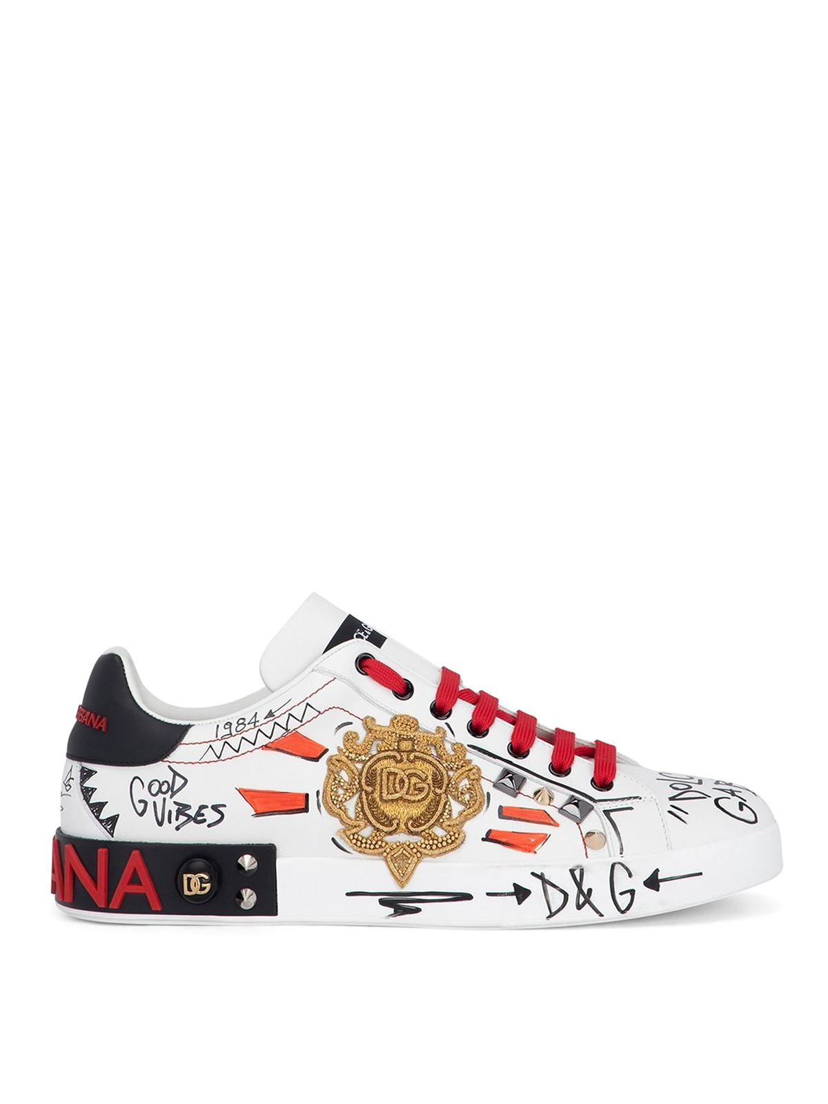 Dolce & Gabbana Multicolour Leather Sneakers With Logo Patch In White