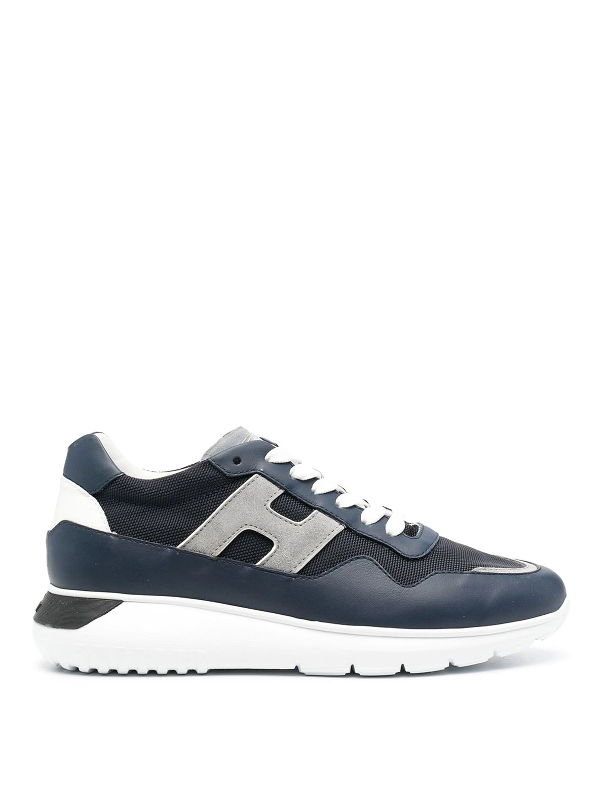 Hogan Panelled Leather Sneakers With Logo In Azul