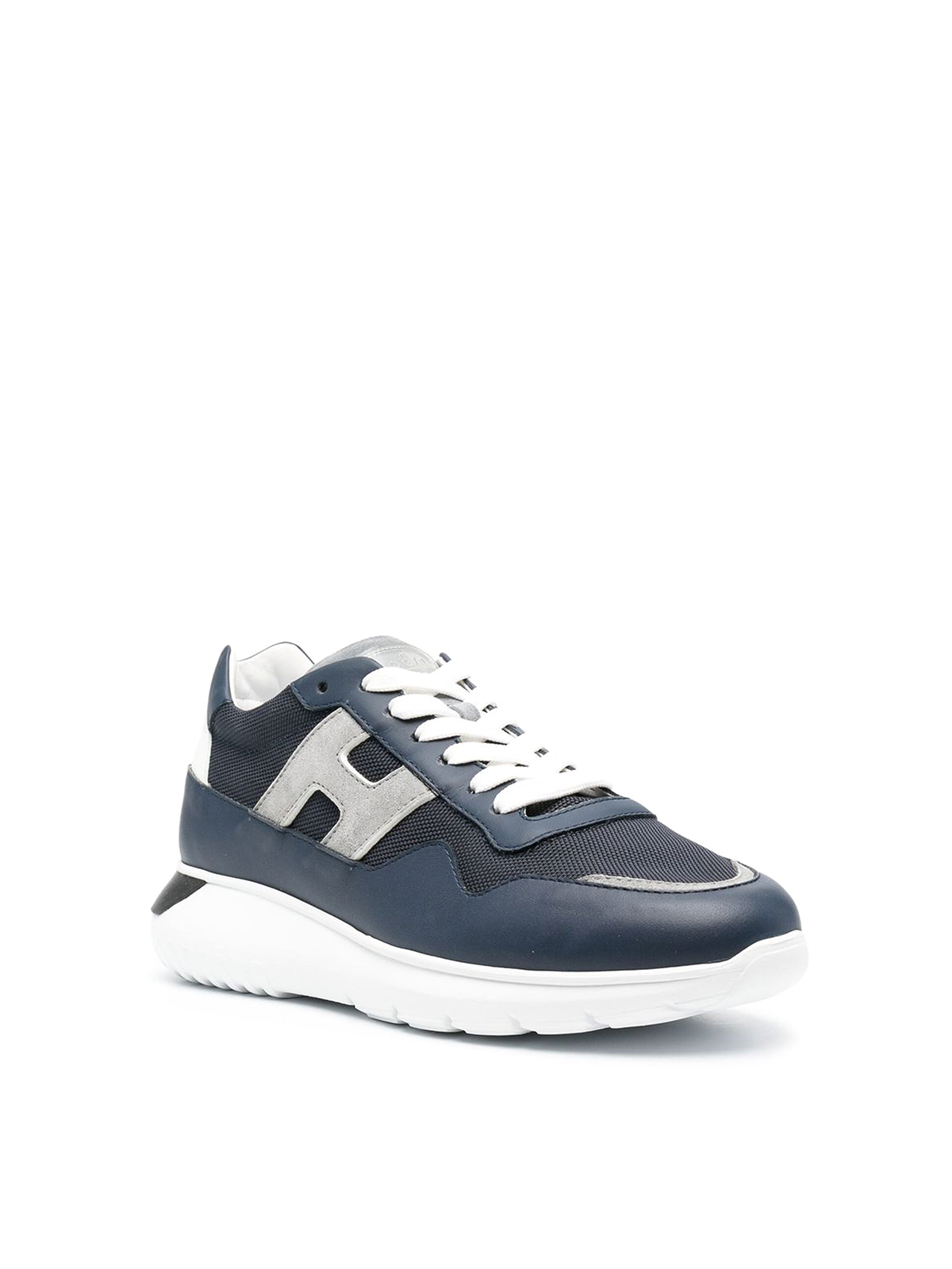 Shop Hogan Panelled Leather Sneakers With Logo In Azul