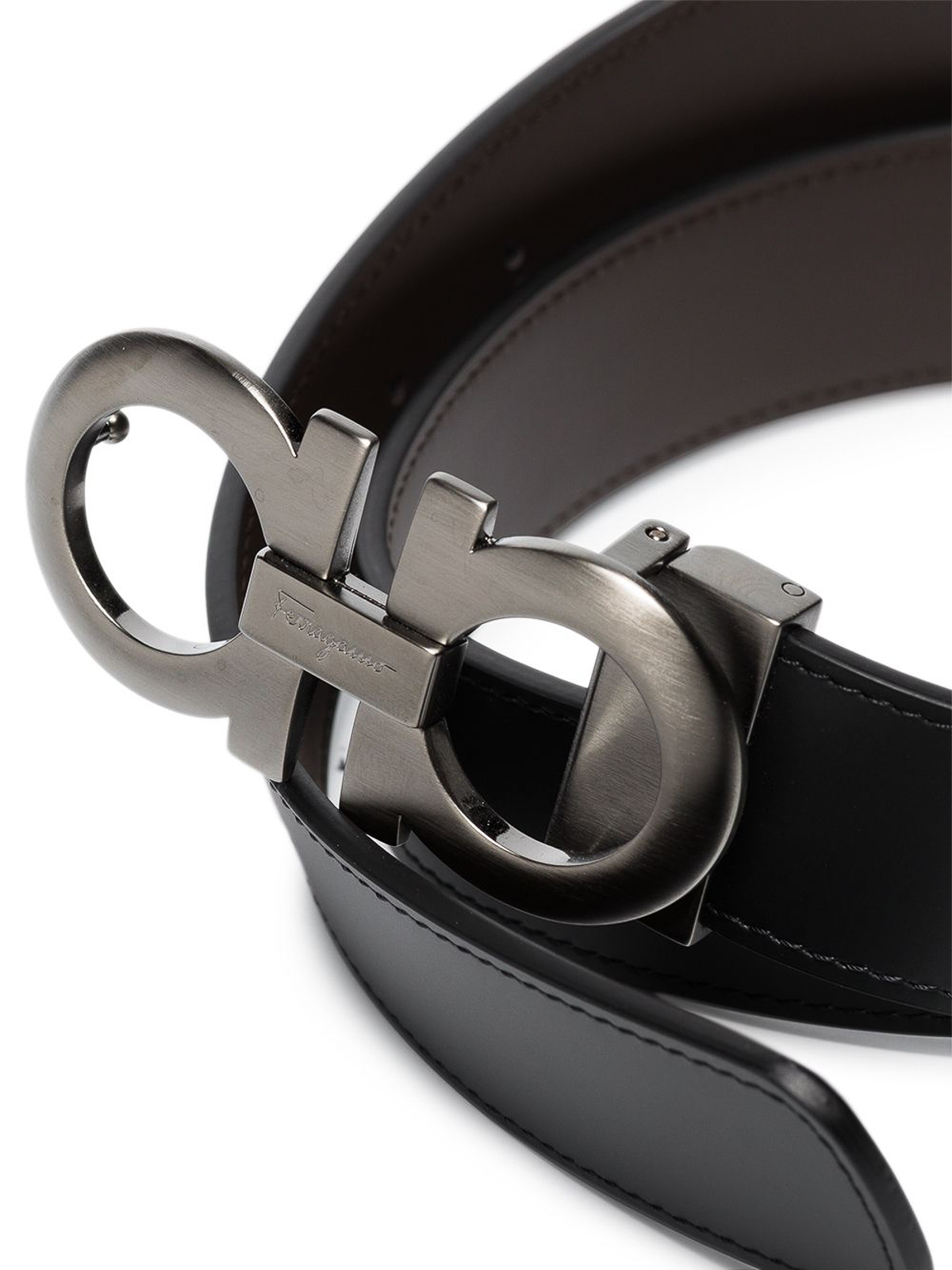 Shop Ferragamo Gancini Reversible Leather Belt In Black