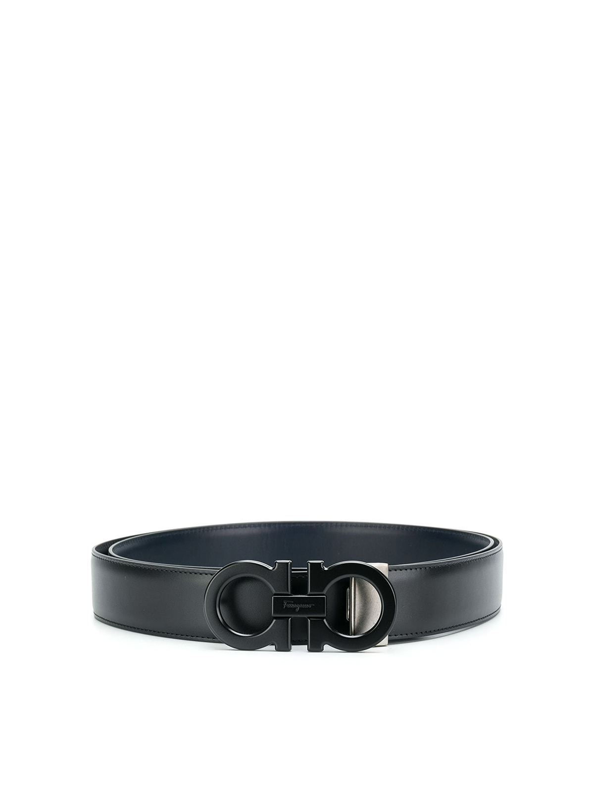 Ferragamo Monochrome Gancini Reversible Leather Belt In Black