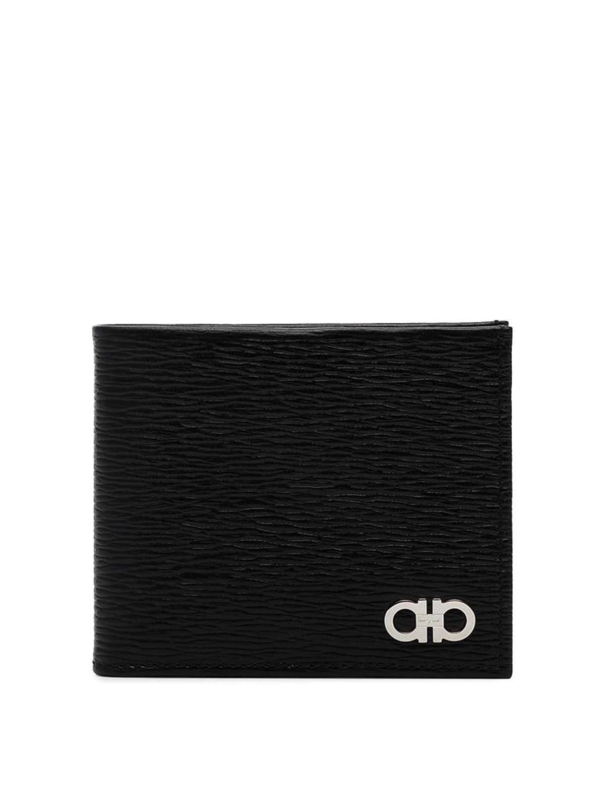Ferragamo Textured Leather Wallet With Logo In Black