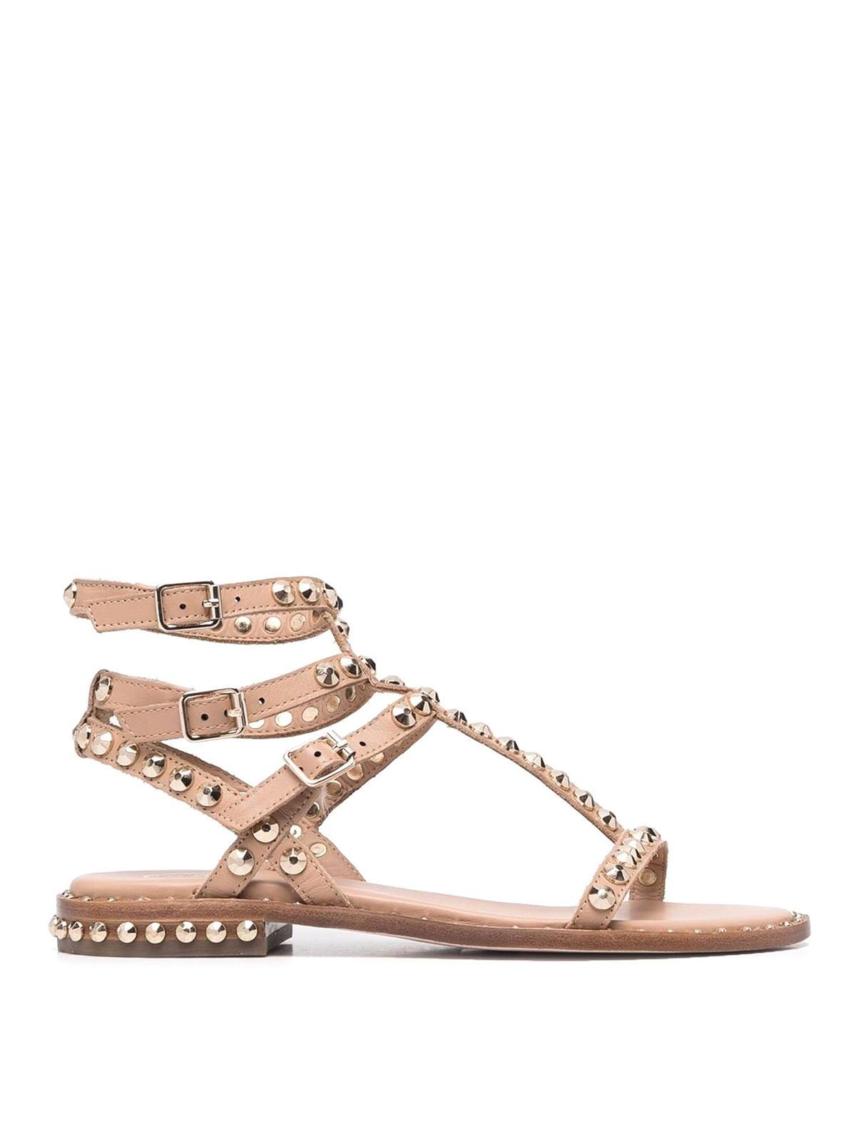 Ash Multi Strap Leather Sandals With Studs In Pink