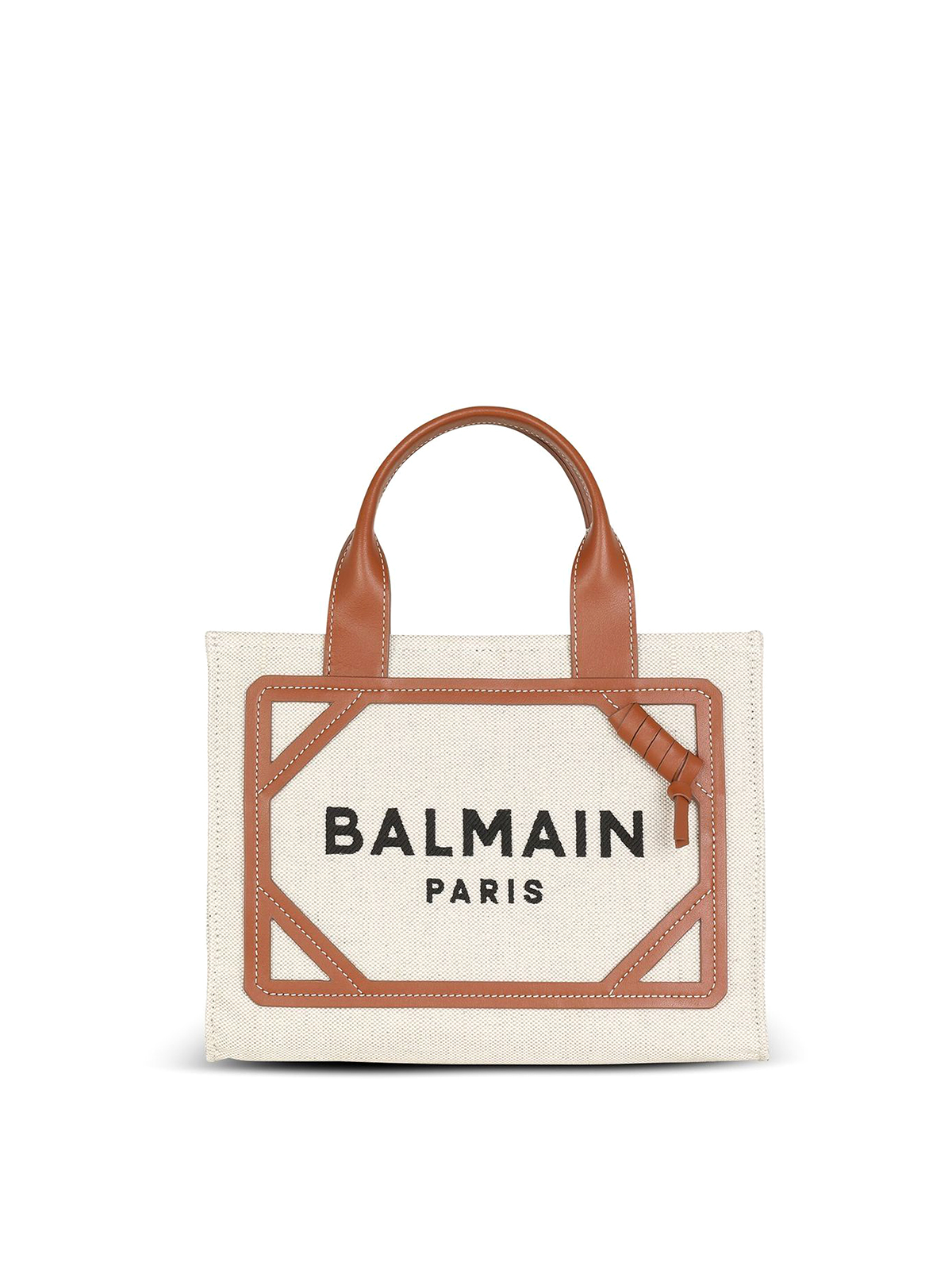 Shop Balmain B-army 42 Linen Bag With Leather Detail In Beige
