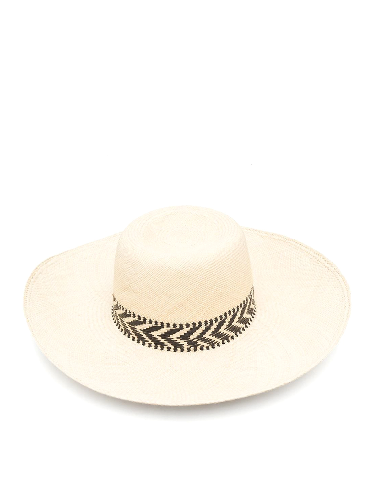 Shop Borsalino Interwoven Panama Hat With Geometric Print In White