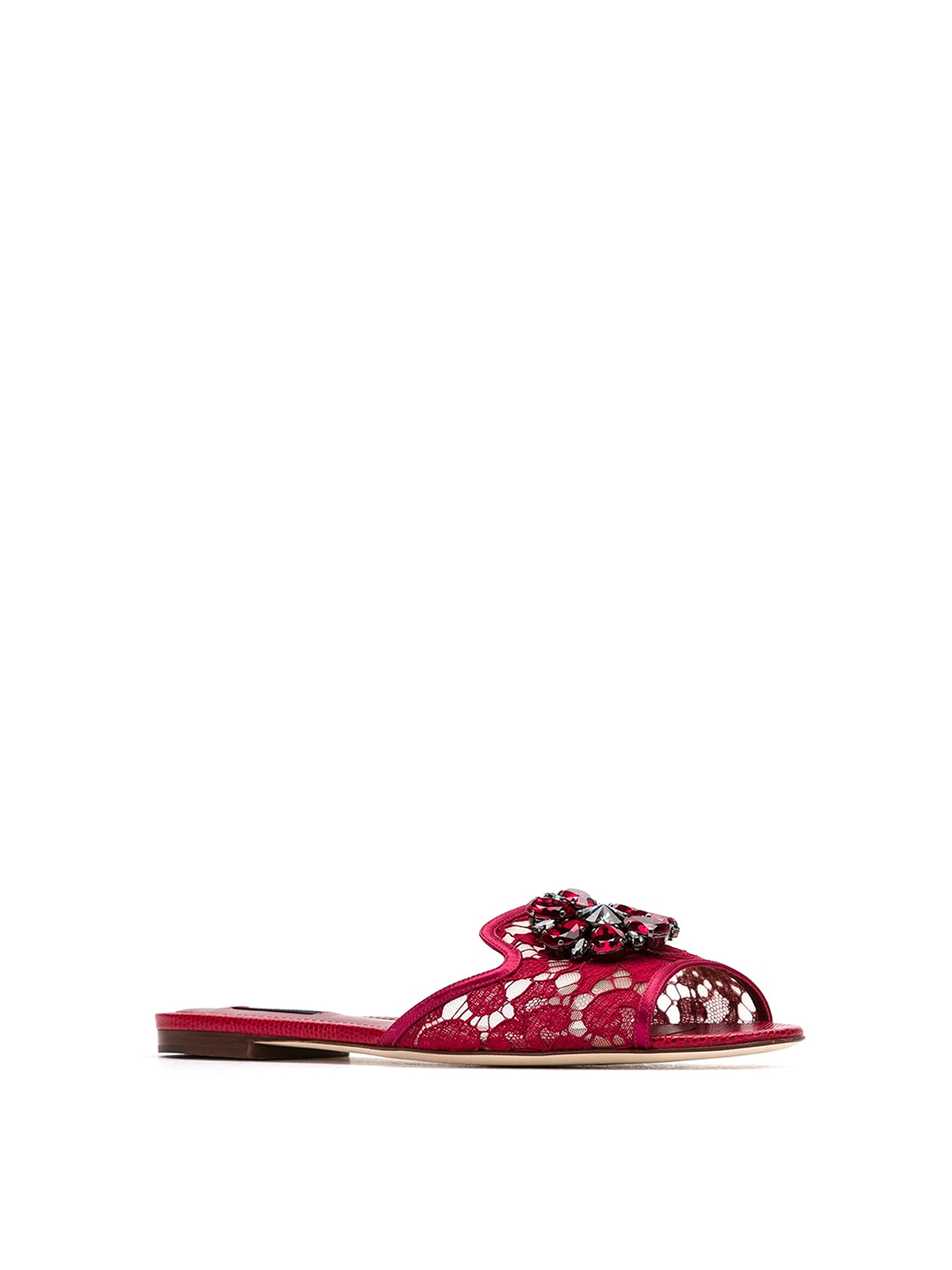 Shop Dolce & Gabbana Flat Lace Sandals With Hardware In Rojo