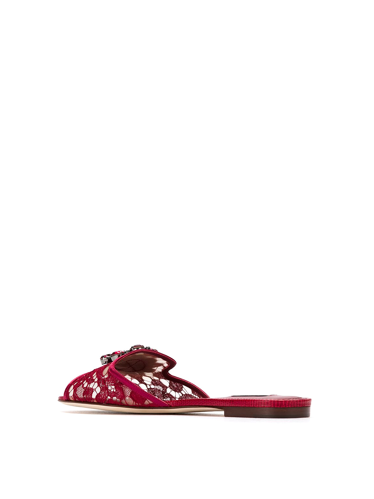 Shop Dolce & Gabbana Flat Lace Sandals With Hardware In Rojo