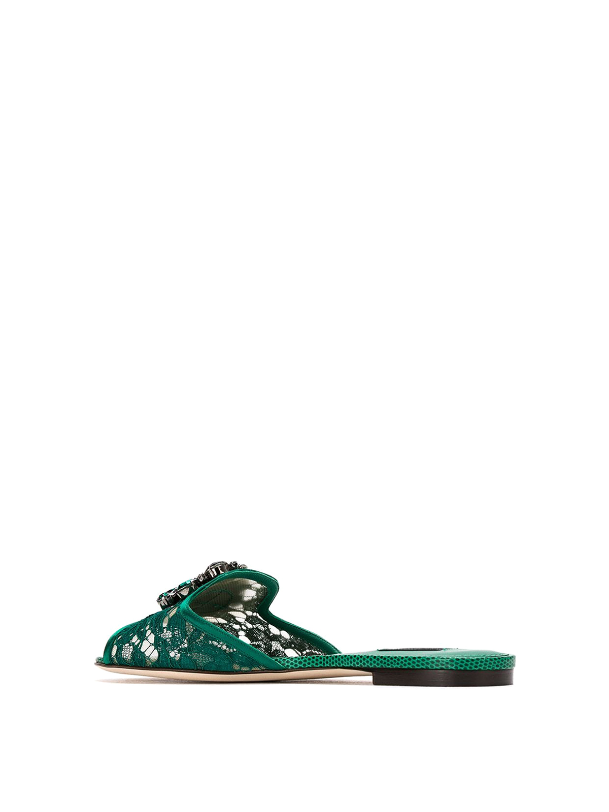 Shop Dolce & Gabbana Flat Lace Sandals With Hardware In Verde