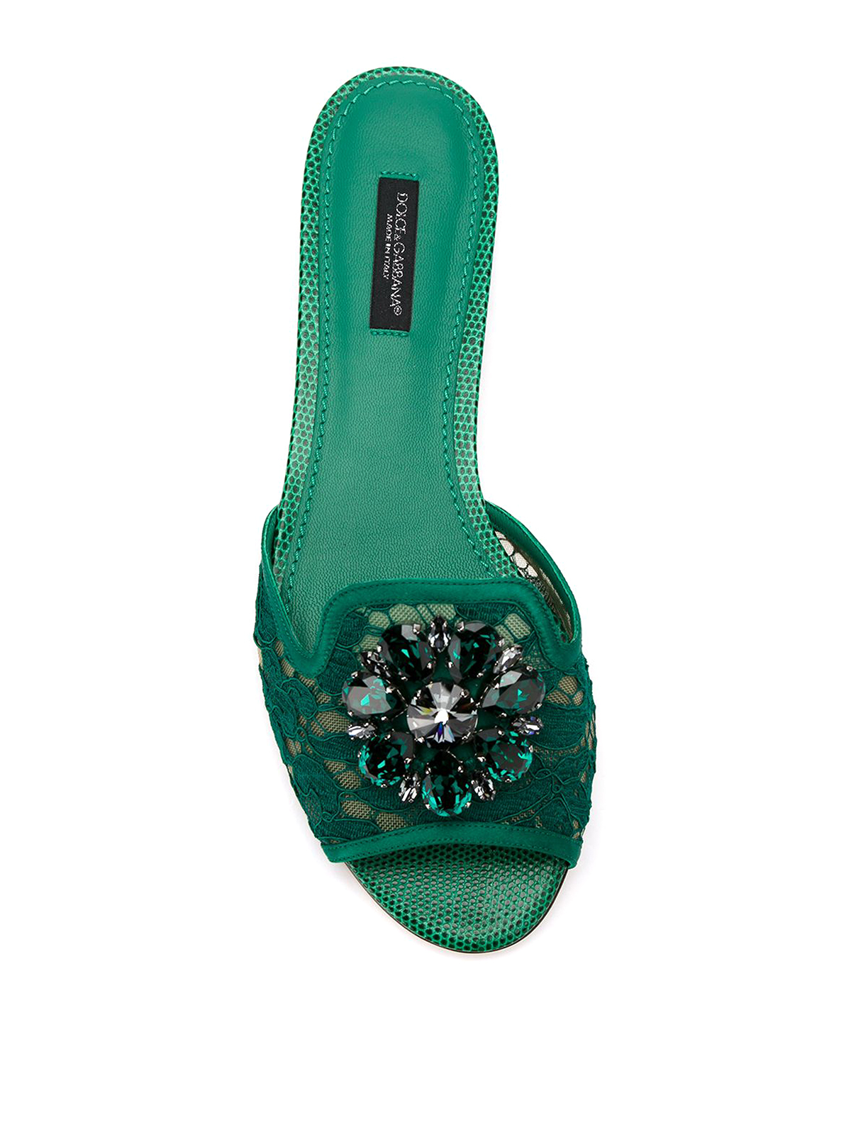 Shop Dolce & Gabbana Flat Lace Sandals With Hardware In Verde