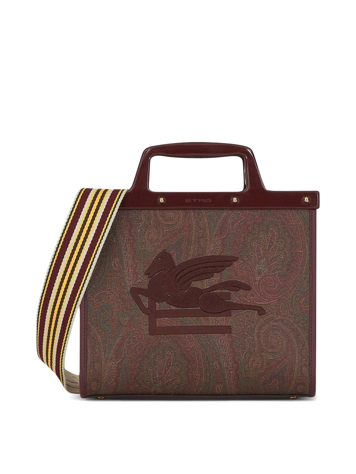 Etro Paisley-print Tote With Leather Trim And Logo In Brown