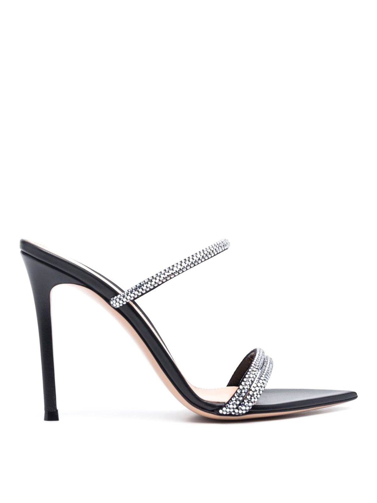 Shop Gianvito Rossi Leather Sandals With Crystal Embellishment In Black