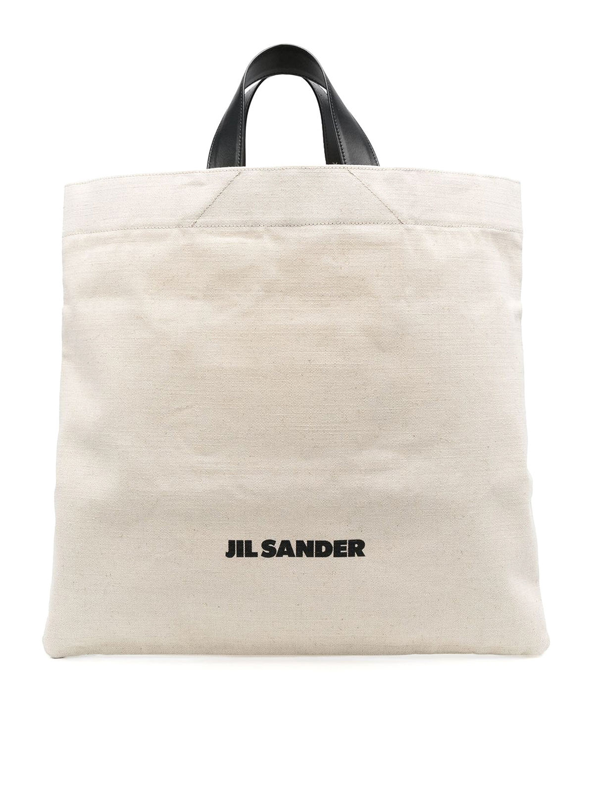 Jil Sander Canvas Bag With Logo And Leather Handles In White