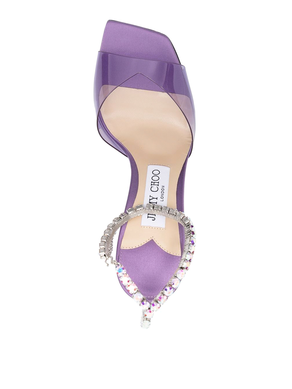Shop Jimmy Choo Saeda Leather Sandals With Crystal In Púrpura
