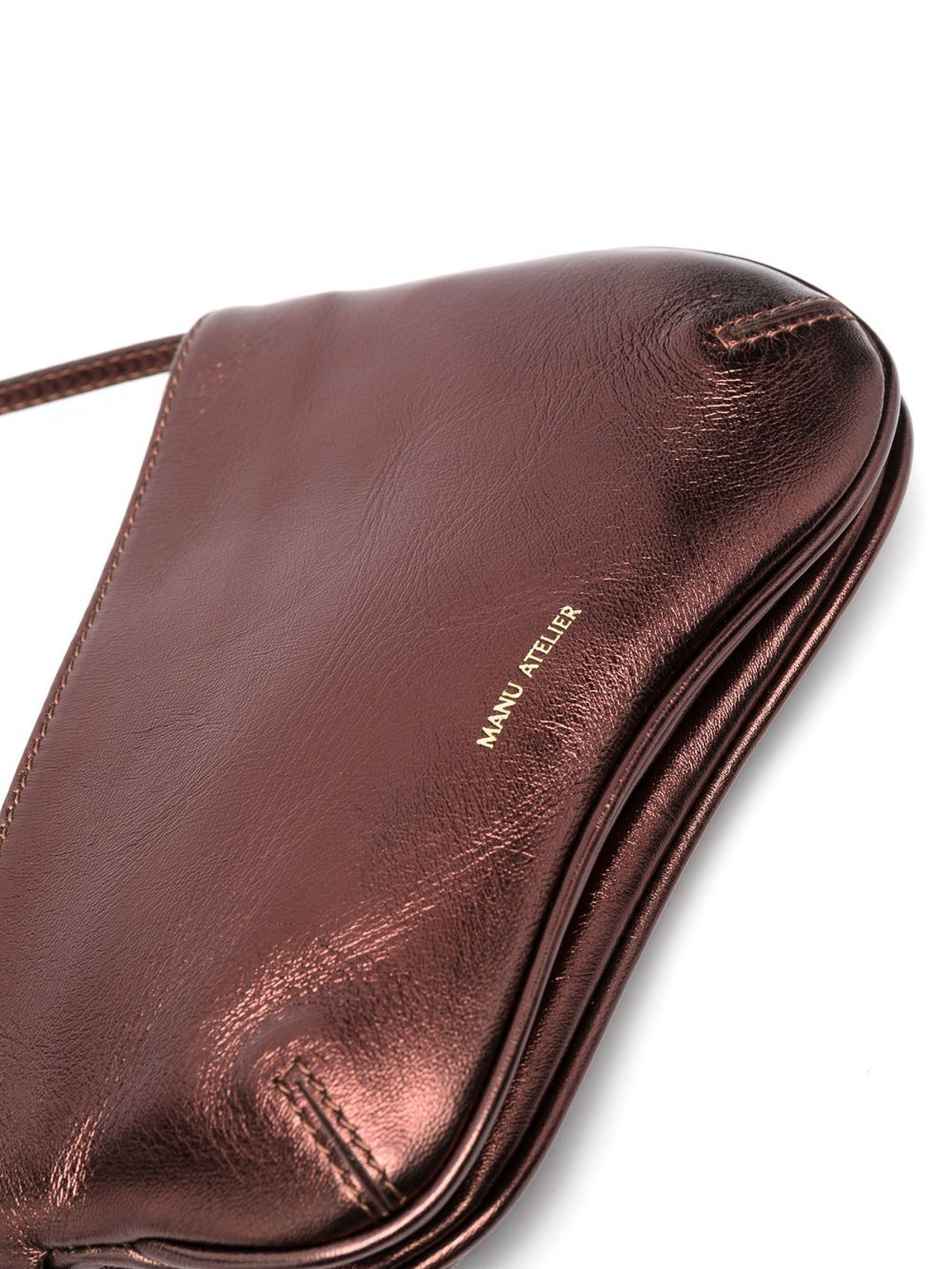 Shop Manu Atelier Metallic Asymmetric Leather Bag With Logo In Brown