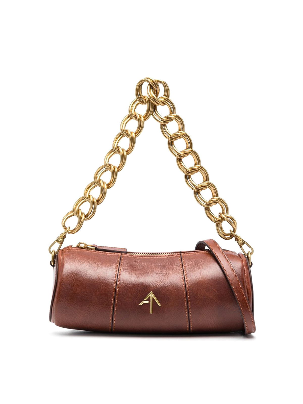 Manu Atelier Mini Cylinder leather bag with logo and chain 