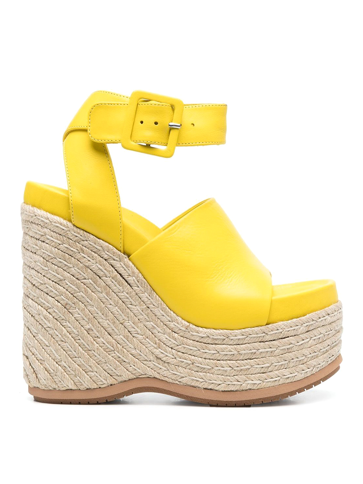 Shop Paloma Barceló Clama Jute-wedge Leather Sandals In Yellow