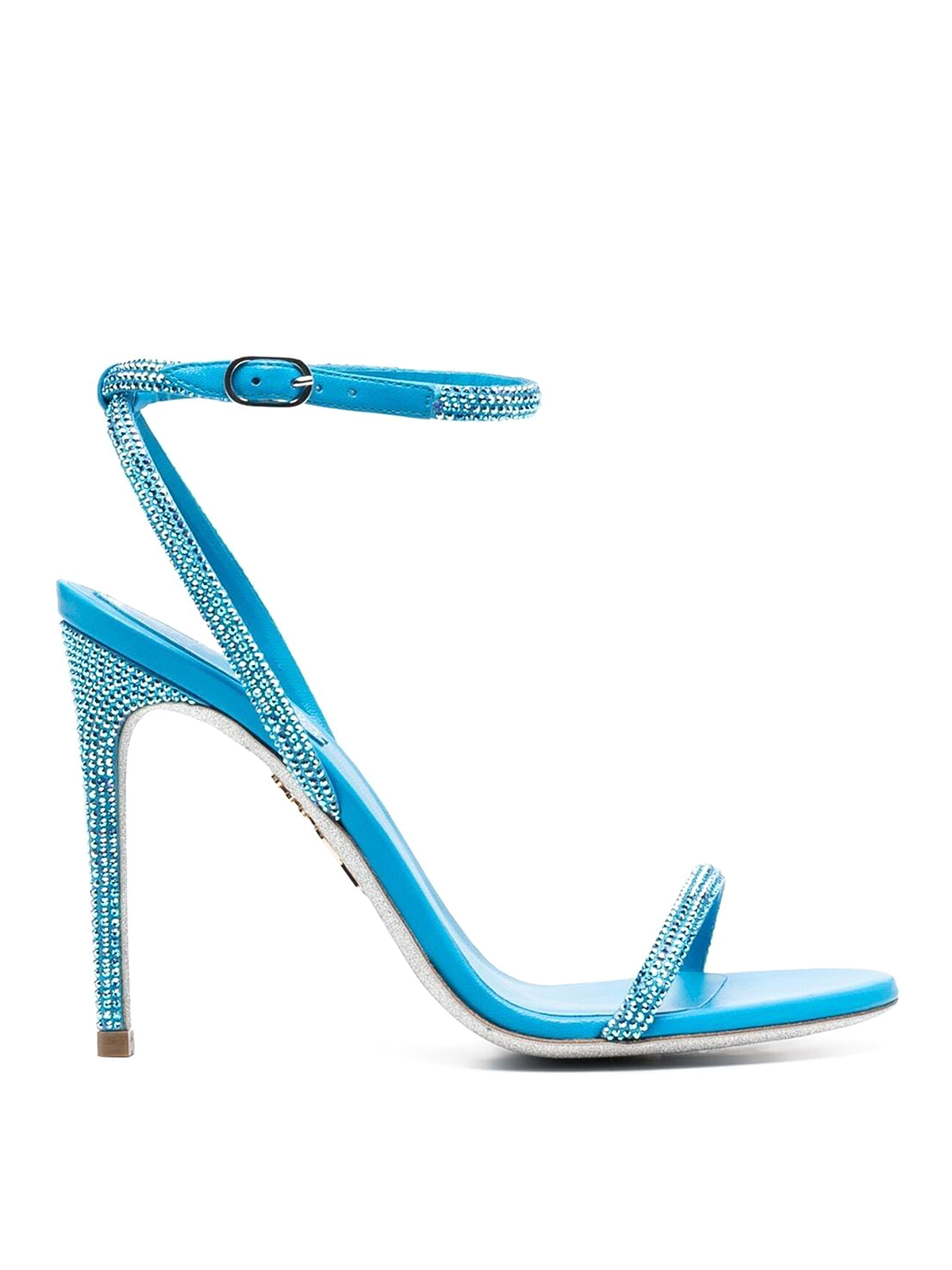 René Caovilla Heeled Leather Vsandals With Rhinestone In Azul