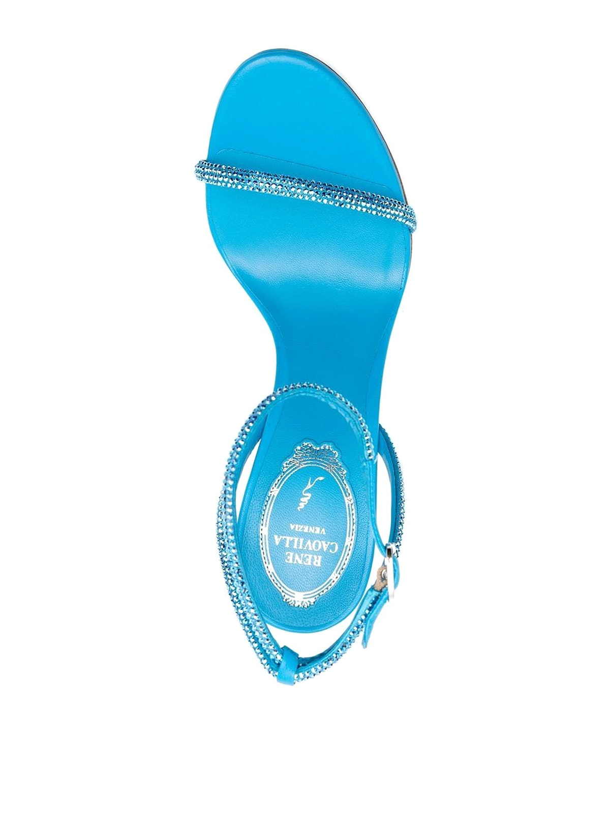 Shop René Caovilla Heeled Leather Vsandals With Rhinestone In Azul