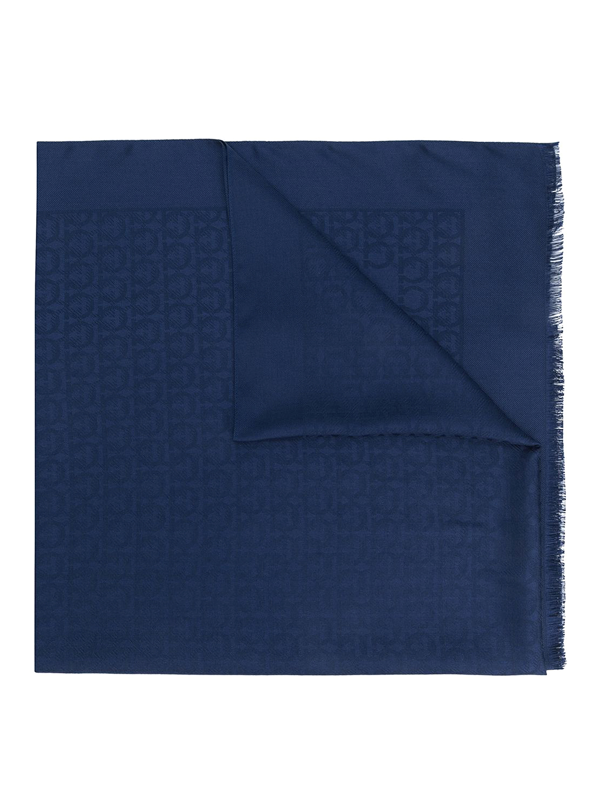 Ferragamo Oxford Silk-wool Gancini Print Scarf In Blue