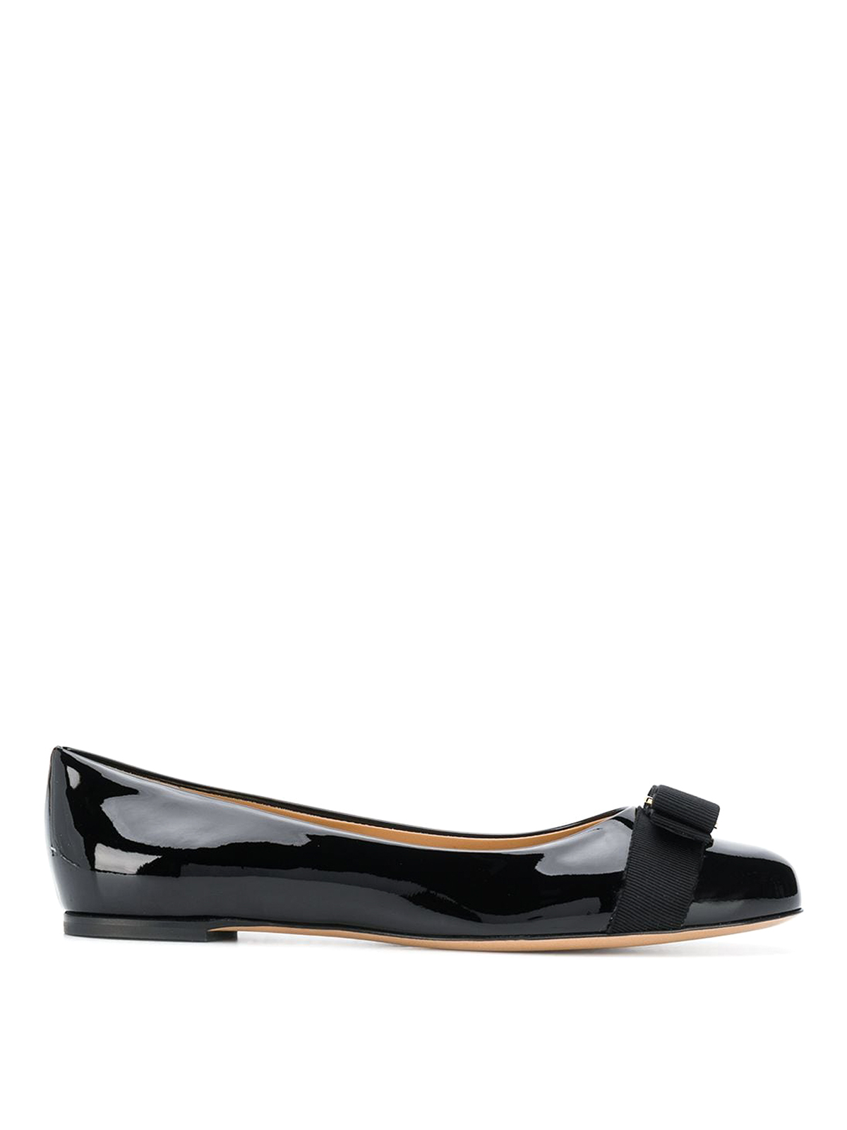 Ferragamo Patent Leather Flats With Bow Detail In Black