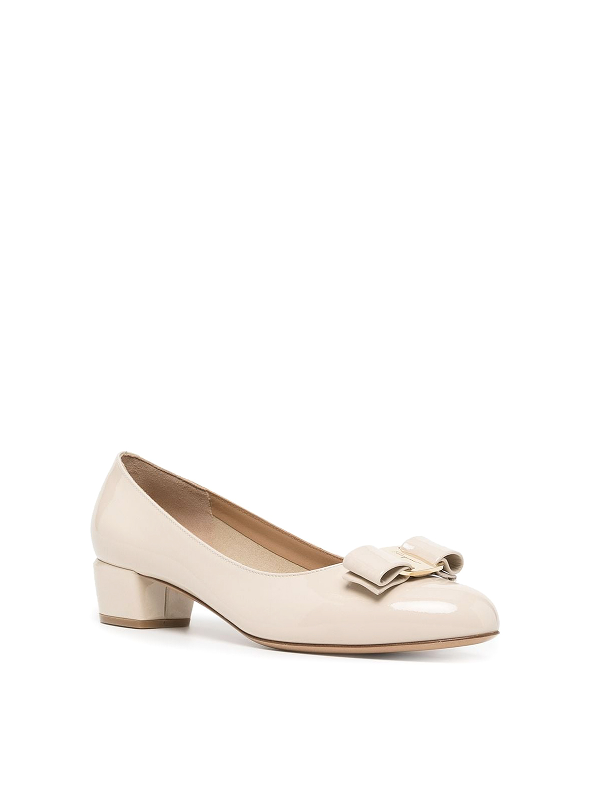 Shop Ferragamo Patent Leather Flats With Bow Detail In Blanco