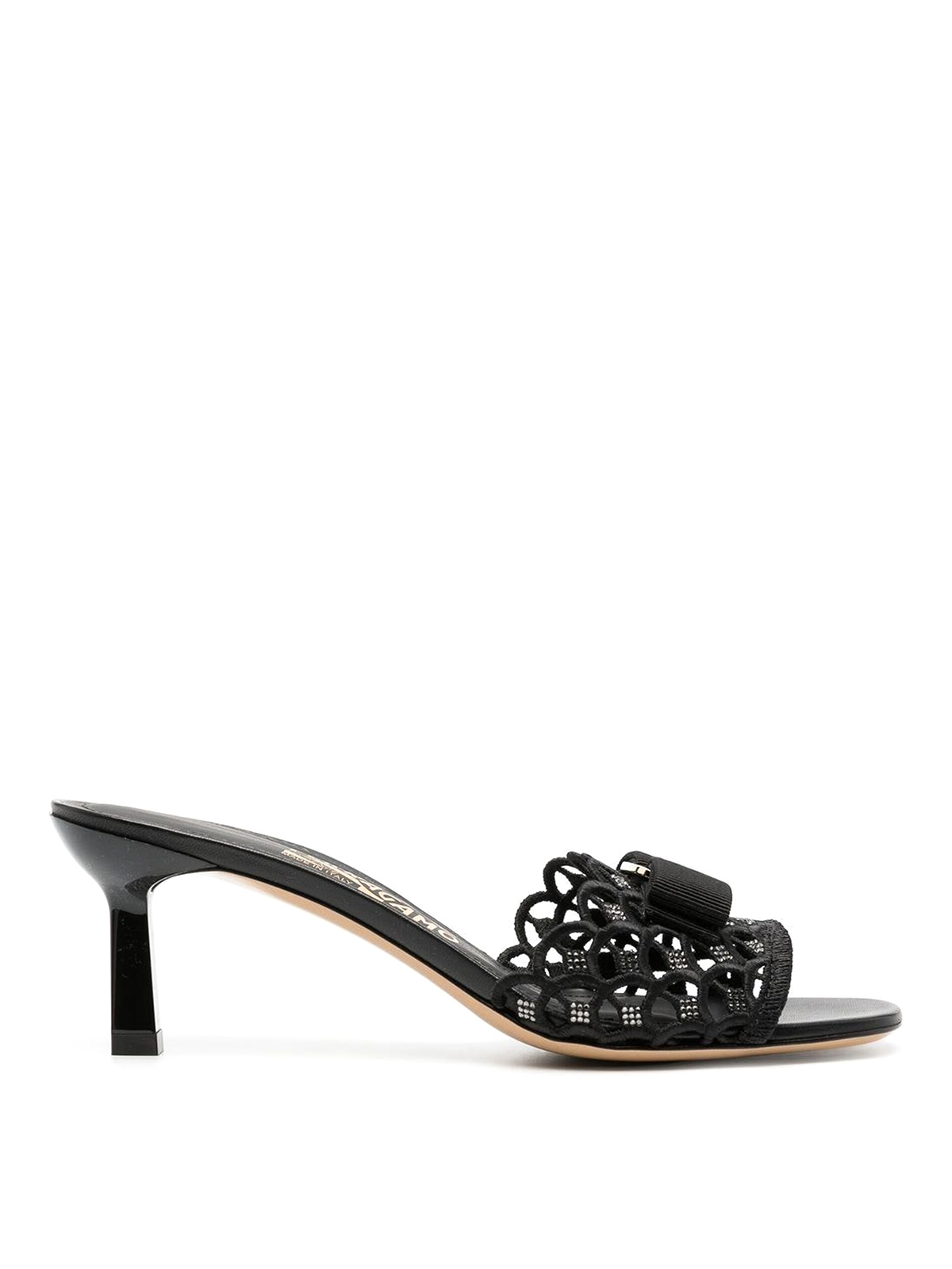 Ferragamo Vara Bow Leather Sandals With Macram Detail In Black