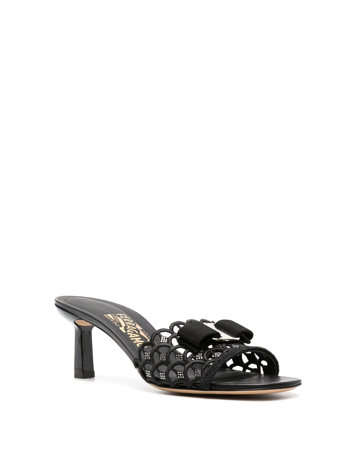 Shop Ferragamo Vara Bow Leather Sandals With Macram Detail In Black