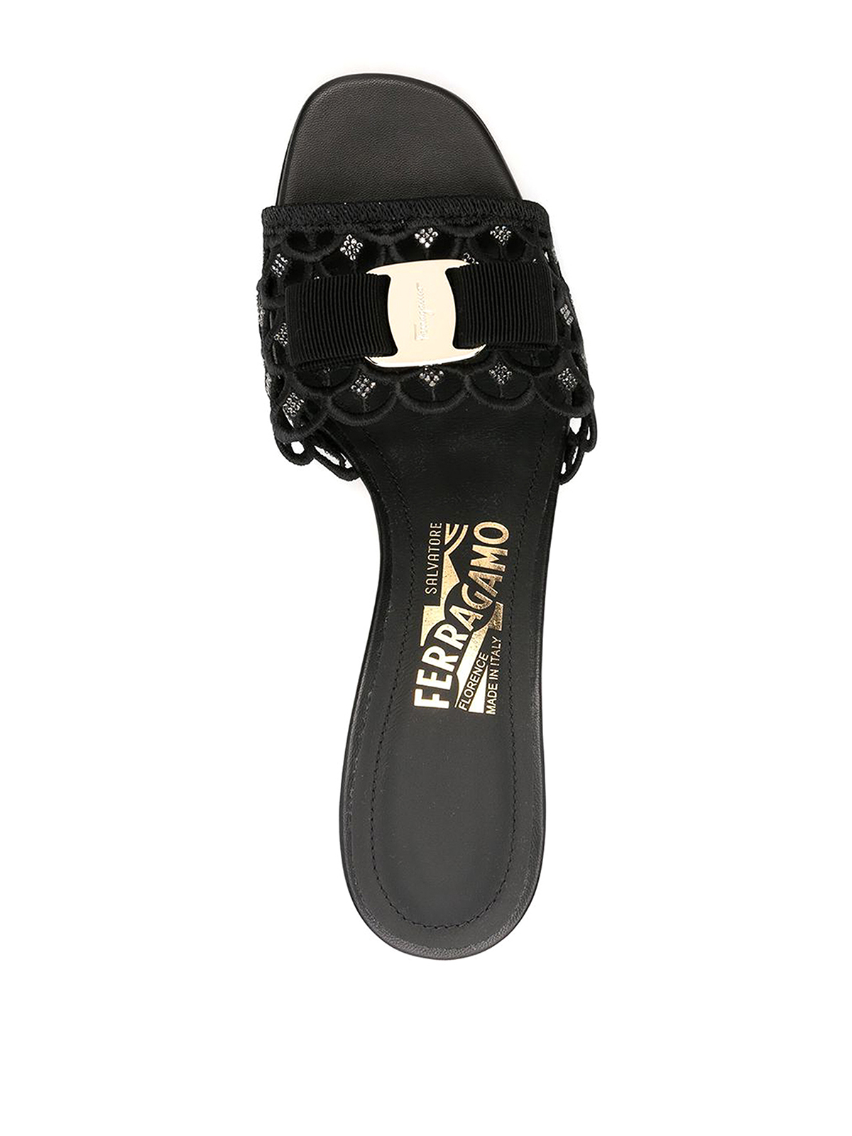 Shop Ferragamo Vara Bow Leather Sandals With Macram Detail In Black
