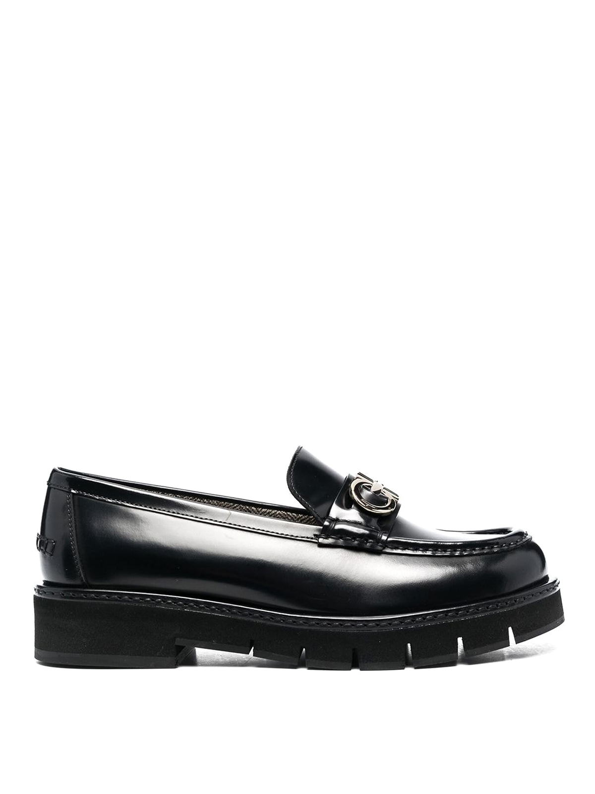 Shop Ferragamo Ofelia Gancini Leather Loafers In Negro
