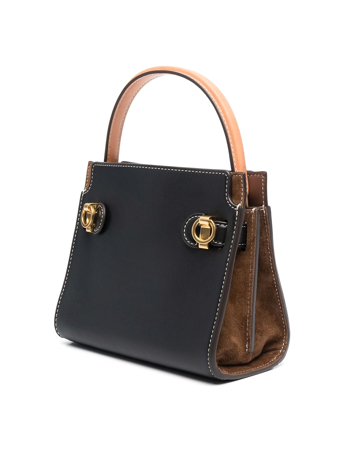 Shop Tory Burch Grained Leather Bag With Suede Panels In Black