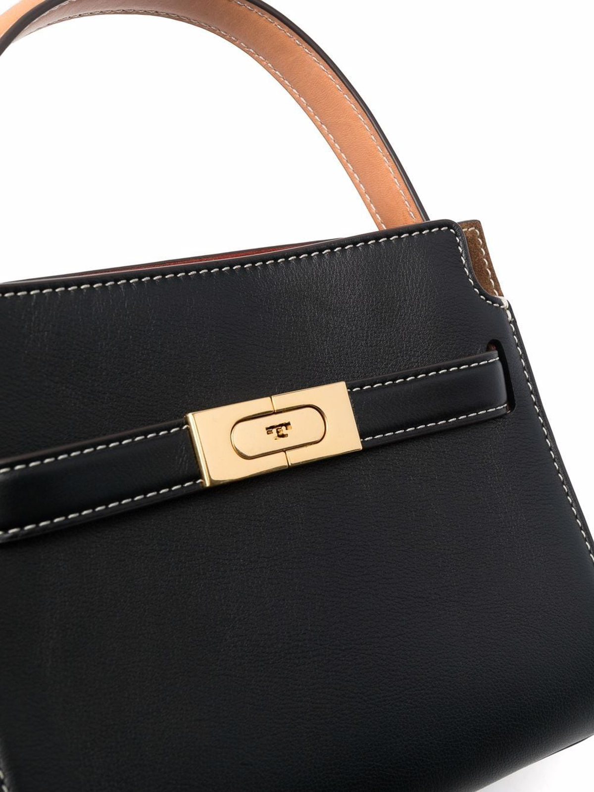 Shop Tory Burch Grained Leather Bag With Suede Panels In Black