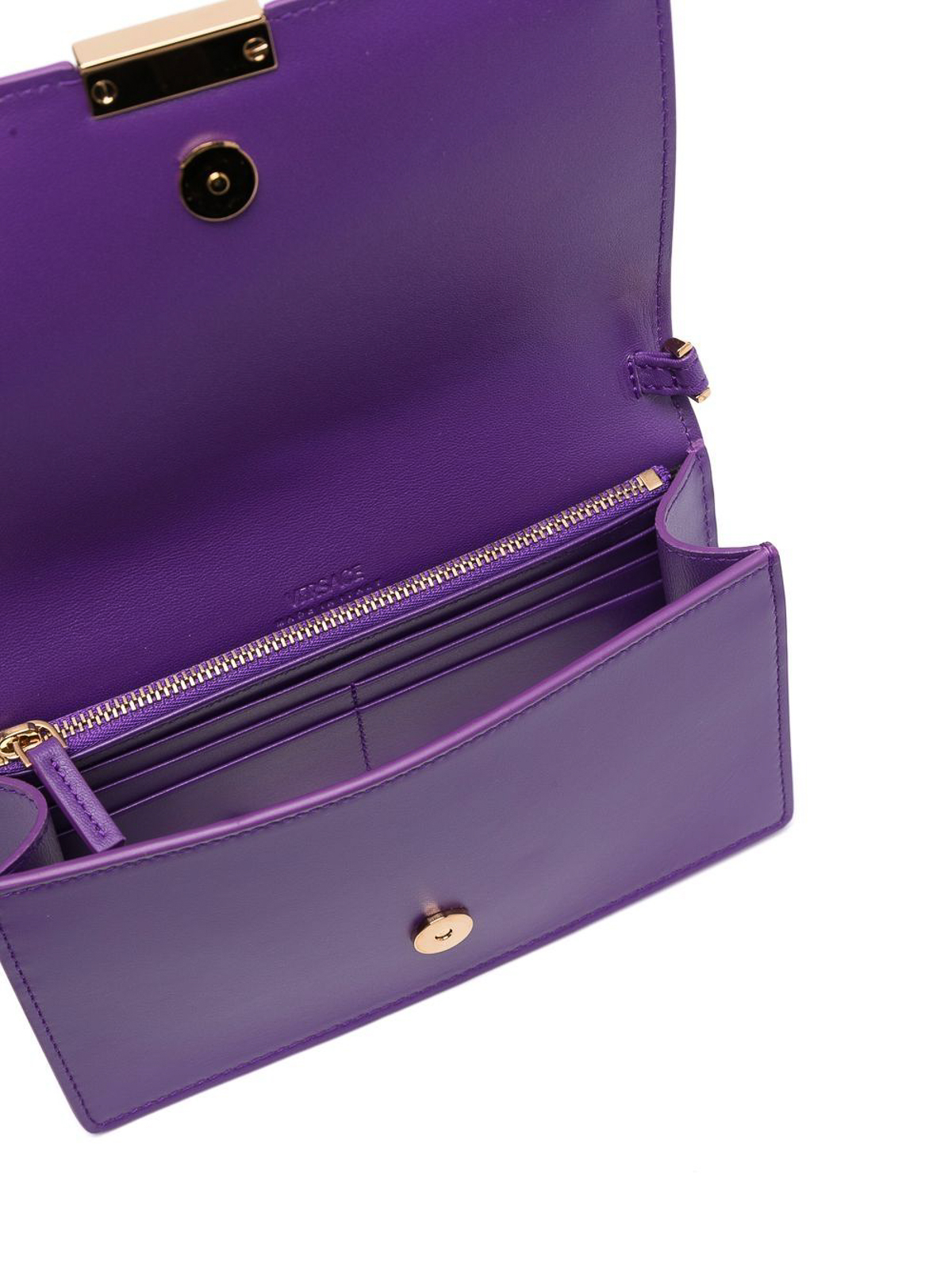 Greca Goddess Small Leather Shoulder Bag in Purple - Versace